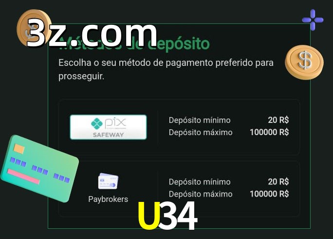 O cassino U34bet oferece uma grande variedade de métodos de pagamento